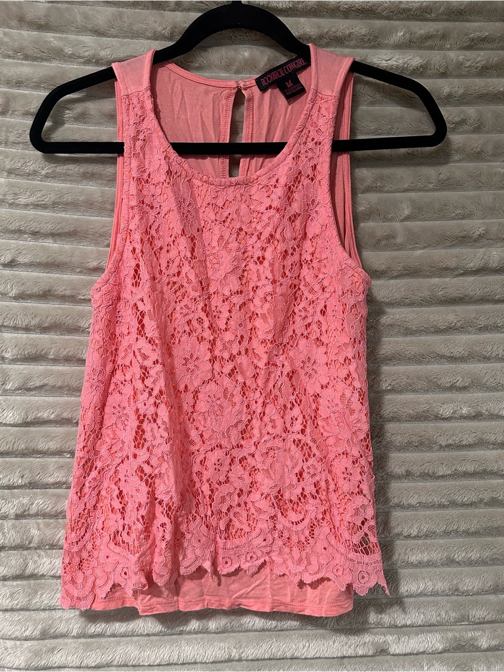 Rock & Roll Cowgirl Pink Floral Lace Tank Top